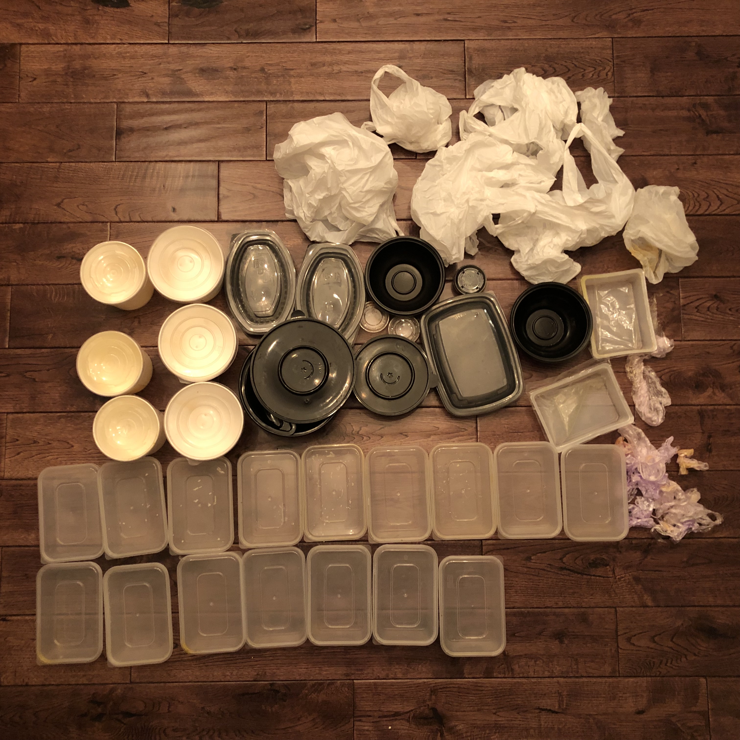 Picture of a lot of plastic packaging, plastic bags and bits of shrink wrap
