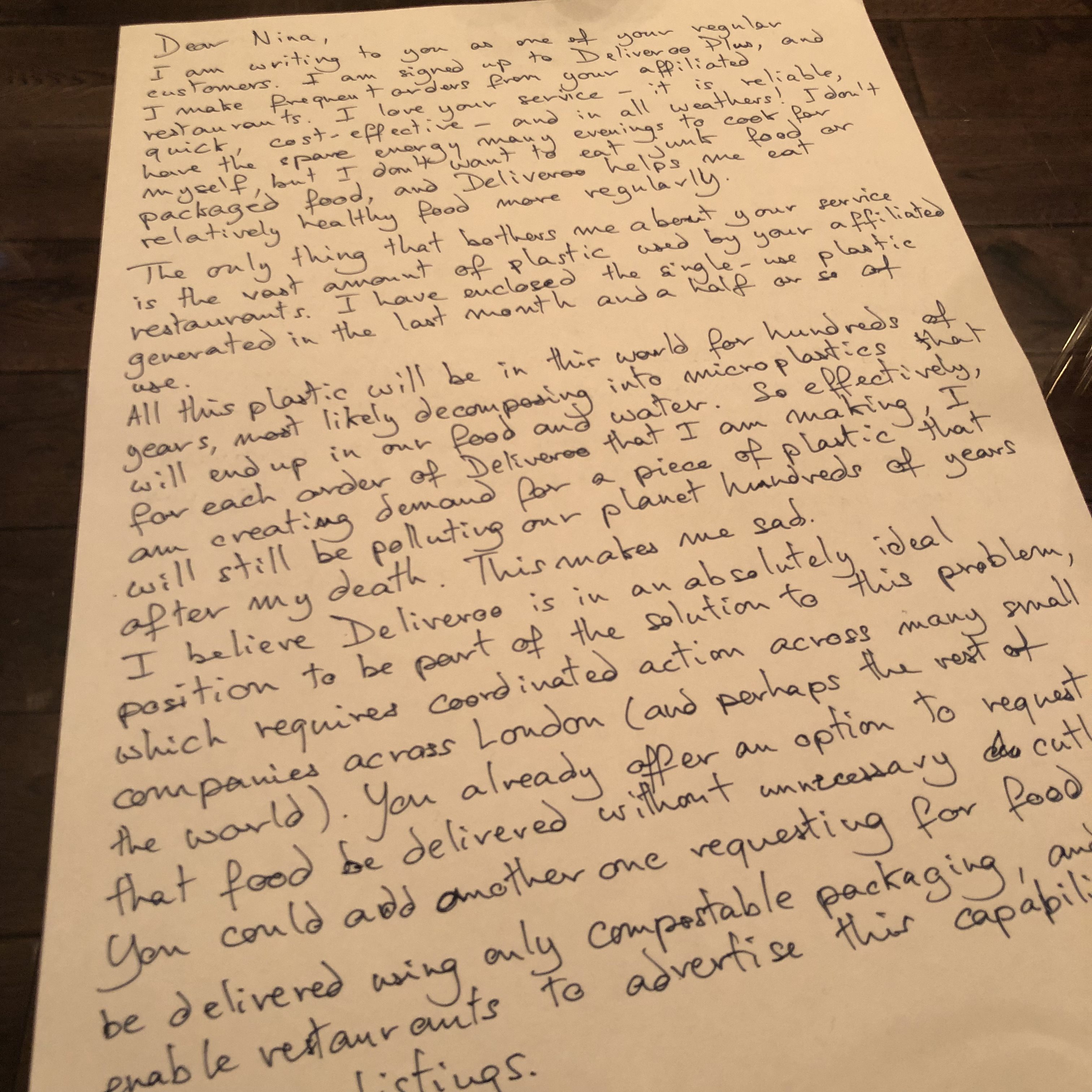 Shot of a hand-written version of the letter